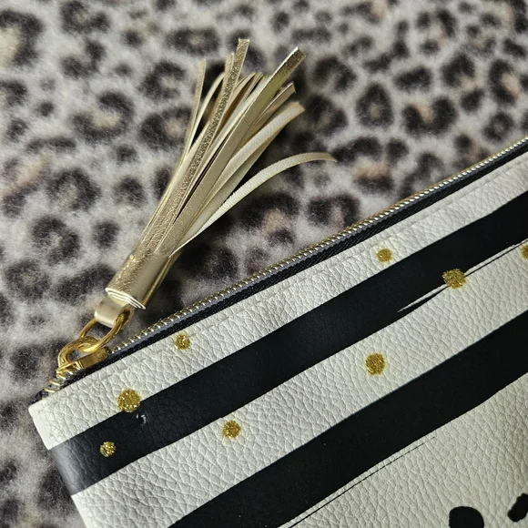 "But First, Me Time" Black and White Striped Oversized Travel Cosmetic Pouch Bag - Picture 3 of 7